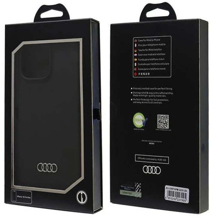 Audi Silicone Dėklas Apple iPhone 16 Pro Max 6.9″ juodos spalvos kietas dėklas AU-LSRIP16PM-Q3/D1-BK