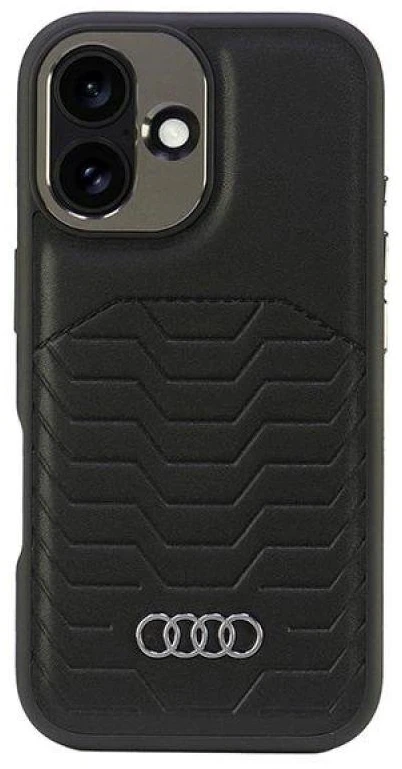 Audi Synthetic Leather MagSafe Apple iPhone 16 6.1″ juodos spalvos kietas dėklas AU-TPUPCMIP16-GT/D3-BK