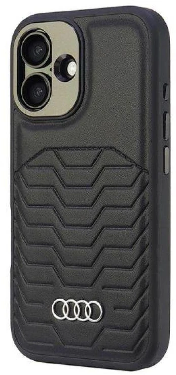 Audi Synthetic Leather MagSafe Apple iPhone 16 6.1″ juodos spalvos kietas dėklas AU-TPUPCMIP16-GT/D3-BK