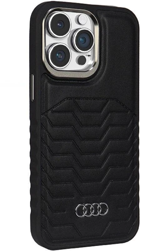 Audi Synthetic Leather MagSafe Apple iPhone 14 Pro Max 6.7″ juodos spalvos kietas dėklas AU-TPUPCMIP14PM-GT/D3-BK