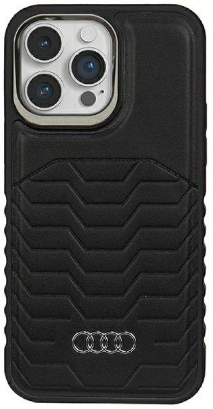 Audi Synthetic Leather MagSafe Apple iPhone 14 Pro Max 6.7″ juodos spalvos kietas dėklas AU-TPUPCMIP14PM-GT/D3-BK