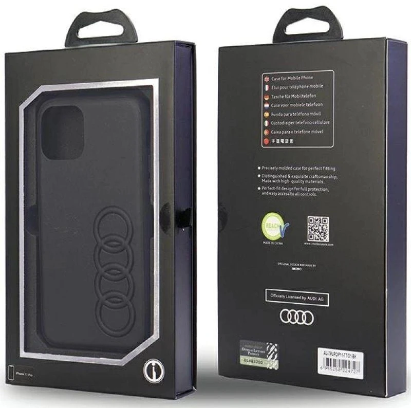 Audi Synthetic Leather Apple iPhone 11 Pro 5.8″ juodos spalvos kietas dėklas AU-TPUPCIP11-TT/D1-BK