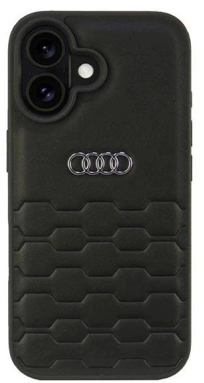 Audi Synthetic Leather Apple iPhone 16 6.1″ juodos spalvos kietas dėklas AU-TPUPCIP16-GT/D2-BK