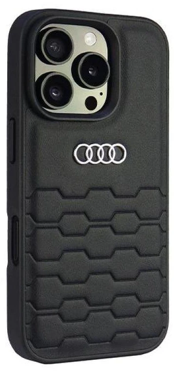 Audi Synthetic Leather Apple iPhone 16 Pro 6.3″ juodos spalvos kietas dėklas AU-TPUPCIP16P-GT/D2-BK