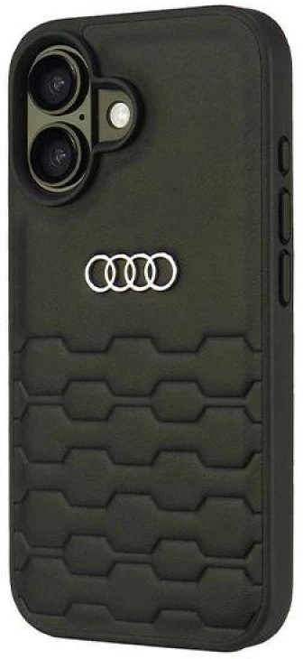 Audi Synthetic Leather Apple iPhone 16 6.1″ juodos spalvos kietas dėklas AU-TPUPCIP16-GT/D2-BK