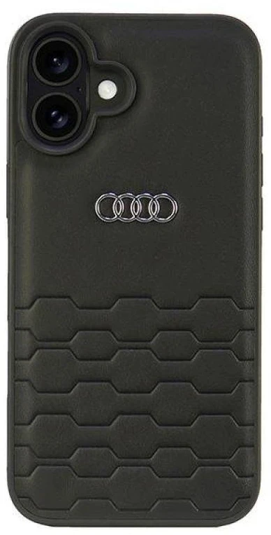 Audi Synthetic Leather Apple iPhone 16 Plus 6.7″ juodos spalvos kietas dėklas AU-TPUPCIP16M-GT/D2-BK