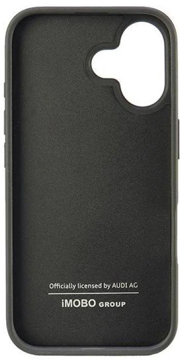 Audi Synthetic Leather Apple iPhone 16 6.1″ juodos spalvos kietas dėklas AU-TPUPCIP16-GT/D2-BK
