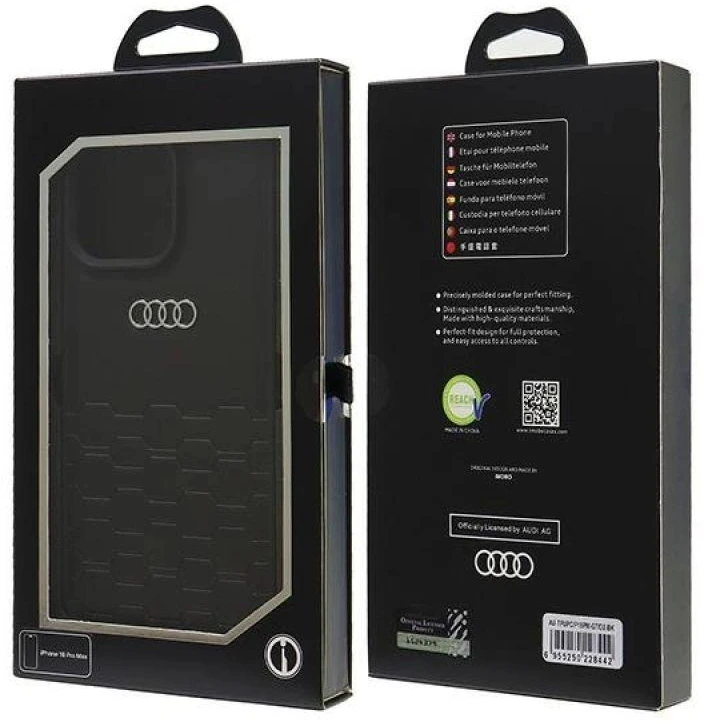 Audi Synthetic Leather Apple iPhone 16 Pro Max 6.9″ juodos spalvos kietas dėklas AU-TPUPCIP16PM-GT/D2-BK
