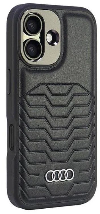 Audi Synthetic Leather MagSafe Apple iPhone 16 Plus 6.7″ juodos spalvos kietas dėklas AU-TPUPCMIP16M-GT/D3-BK