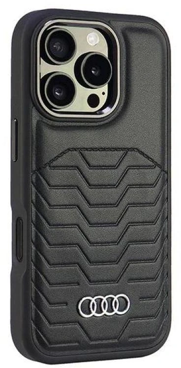 Audi Synthetic Leather MagSafe Apple iPhone 16 Pro 6.3″ juodos spalvos kietas dėklas AU-TPUPCMIP16P-GT/D3-BK