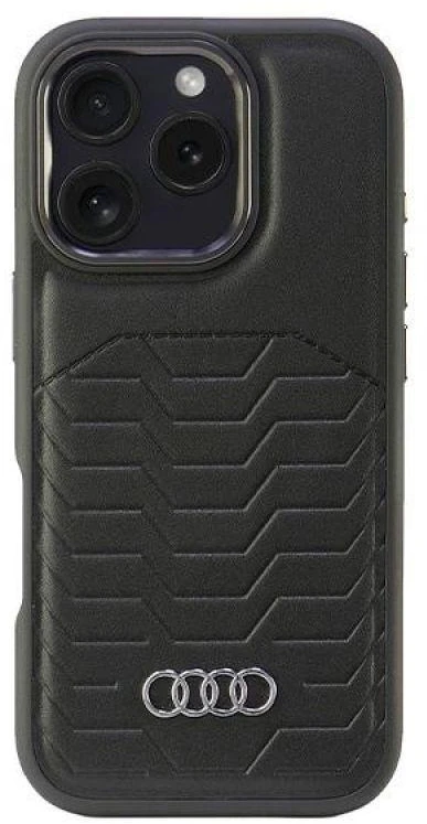 Audi Synthetic Leather MagSafe Apple iPhone 16 Pro 6.3″ juodos spalvos kietas dėklas AU-TPUPCMIP16P-GT/D3-BK