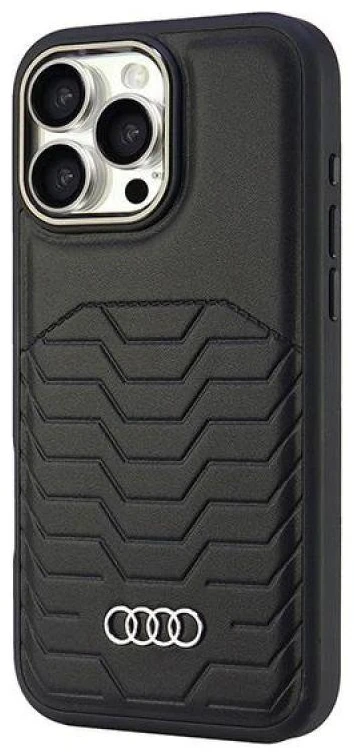 Audi Synthetic Leather MagSafe Apple iPhone 16 Pro Max 6.9″ juodos spalvos kietas dėklas AU-TPUPCMIP16PM-GT/D3-BK