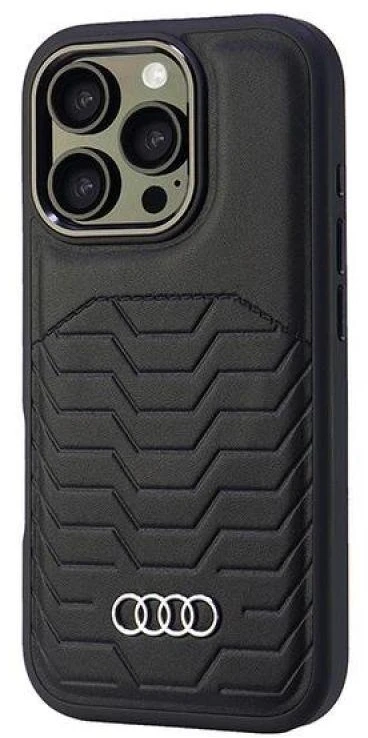 Audi Synthetic Leather MagSafe Apple iPhone 16 Pro 6.3″ juodos spalvos kietas dėklas AU-TPUPCMIP16P-GT/D3-BK