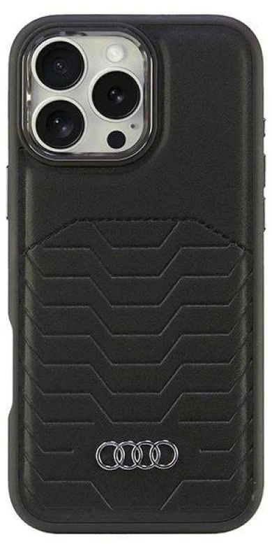 Audi Synthetic Leather MagSafe Apple iPhone 16 Pro Max 6.9″ juodos spalvos kietas dėklas AU-TPUPCMIP16PM-GT/D3-BK