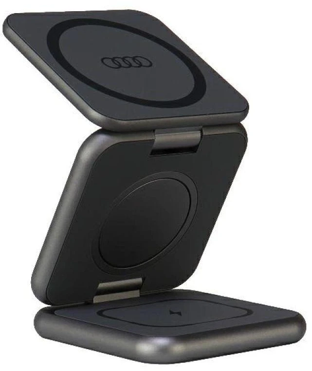 Audi 3-in-1 Belaidis įkroviklis Foldable pilkos spalvos Big Logo AU-MWC3IN1-GT/D1-GY