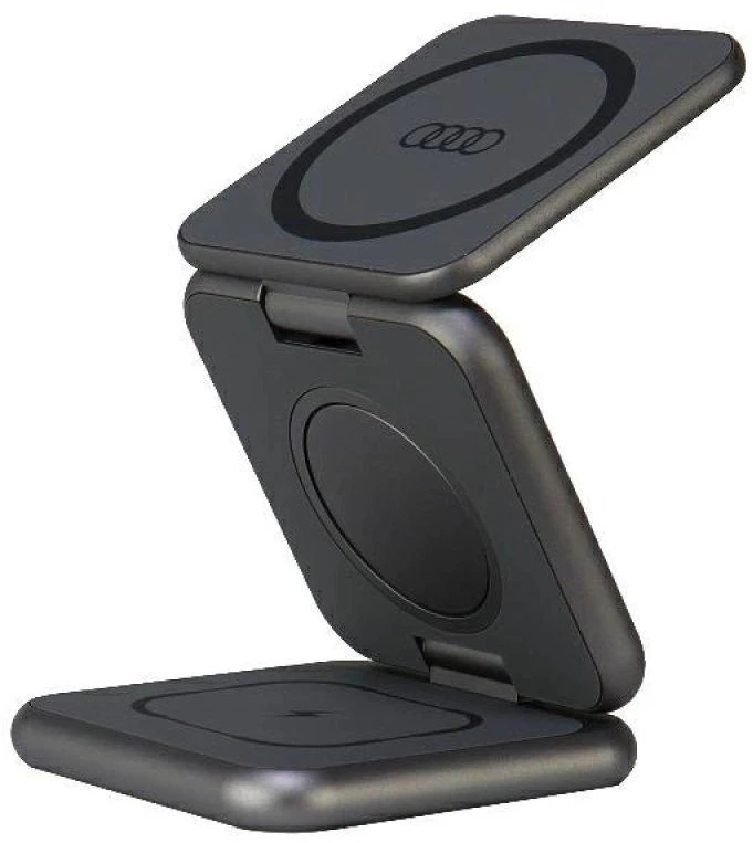 Audi 3-in-1 Belaidis įkroviklis Foldable pilkos spalvos Big Logo AU-MWC3IN1-GT/D1-GY