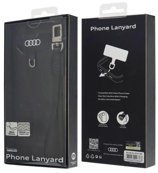 Audi virvelė telefonui 28cm 10mm Leather juodos spalvos AU-HSLSL-GT/D1-BK