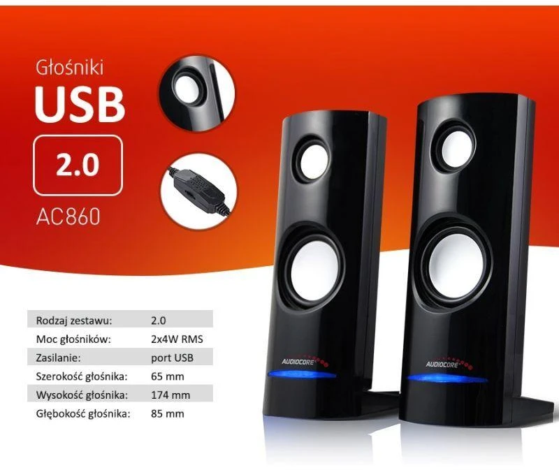 Kompiuterio kolonėlės Garso Kolonėlė - Audiocore AC860 2 Krypčių 4 W, Juoda
