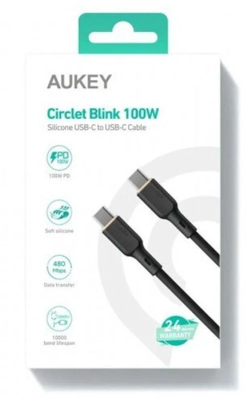 USB Kabelis - Aukey 100W 5A PD 1m, Juodas