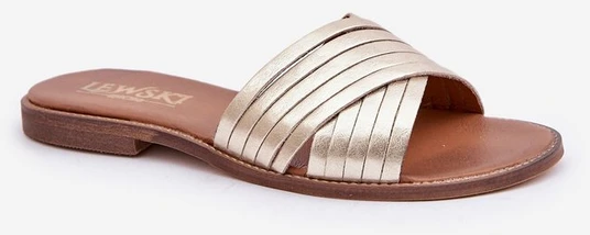Auksinės odinės moteriškos šlepetės Shoes