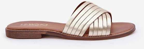 Auksinės odinės moteriškos šlepetės Shoes