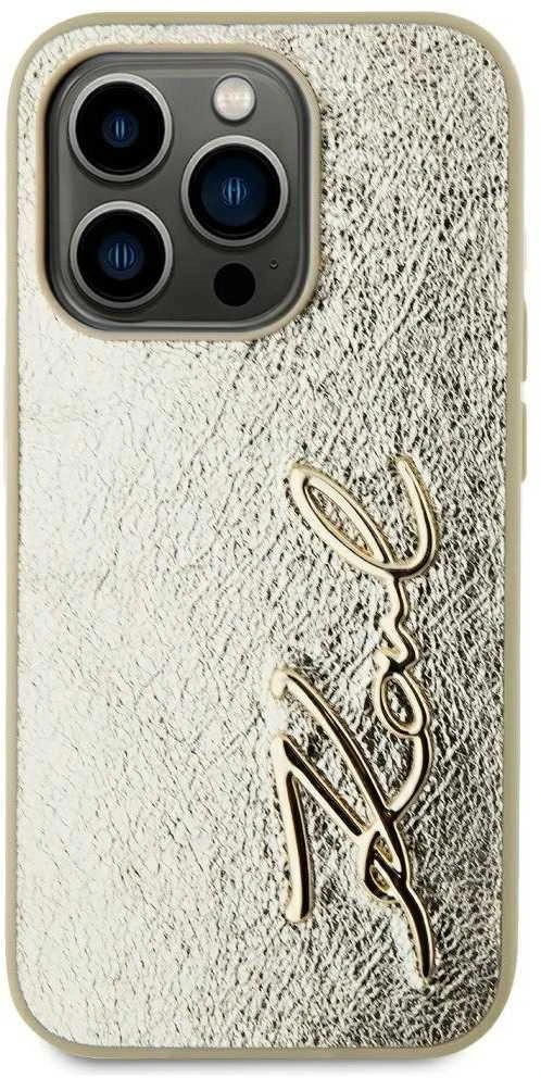 Karl Lagerfeld Wrinkled PU Signature Logo dėklas telefonui Apple iPhone 15 Pro aukso spalvos