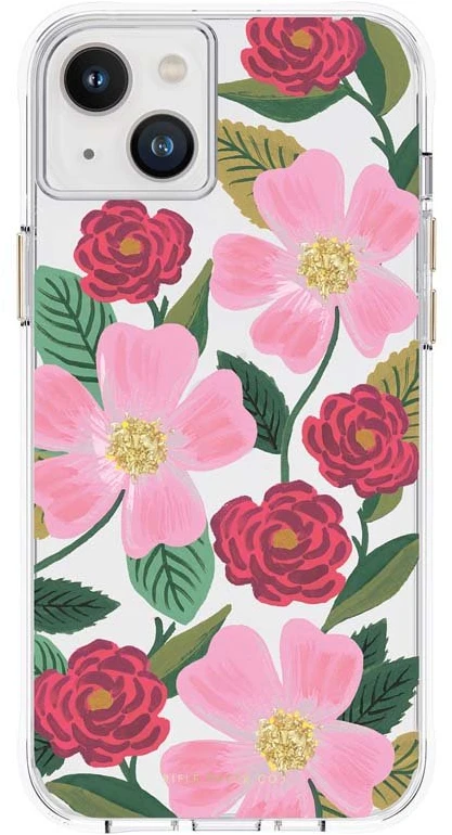 Rifle Paper Clear - dėklas decorated in auksinis skirtas Apple iPhone 14 Plus Rose Garden