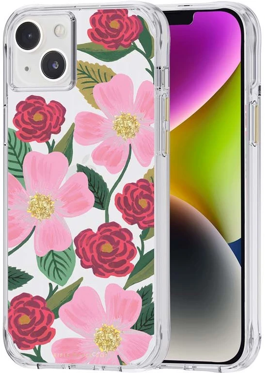 Rifle Paper Clear - dėklas decorated in auksinis skirtas Apple iPhone 14 Plus Rose Garden