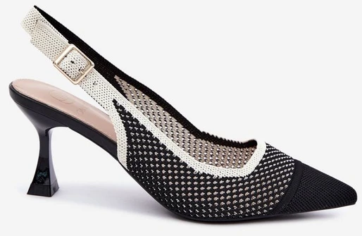 Aukštakulniai bateliai atviru kulnu, juodi ir smėlio spalvos
