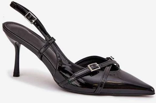 Aukštakulniai juodi lakiniai bateliai su dirželiais kasdienai Eleganci