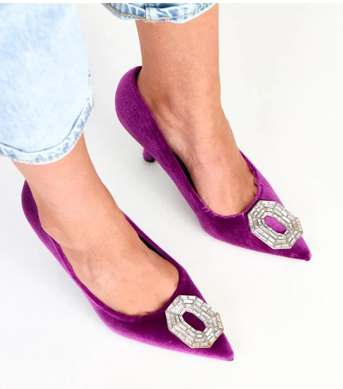 Aukštakulniai moteriški violetiniai veliūras su sagtimi Solea