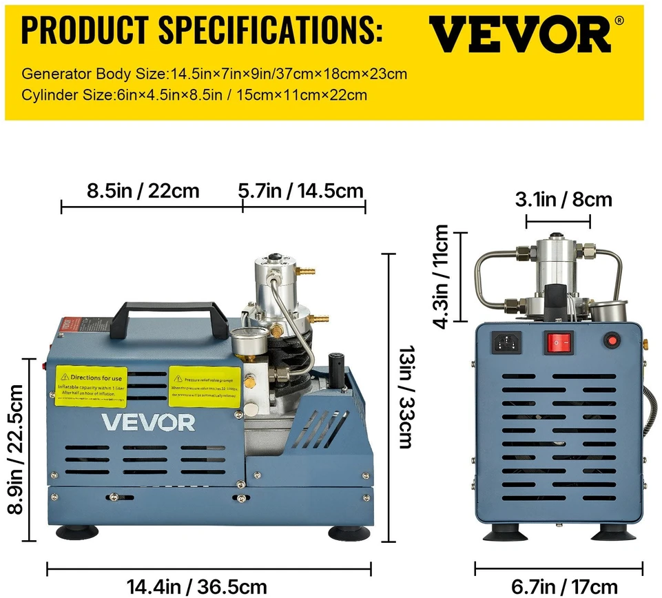 VEVOR Didelio slėgio oro kompresorius 4500 PSI 1800W