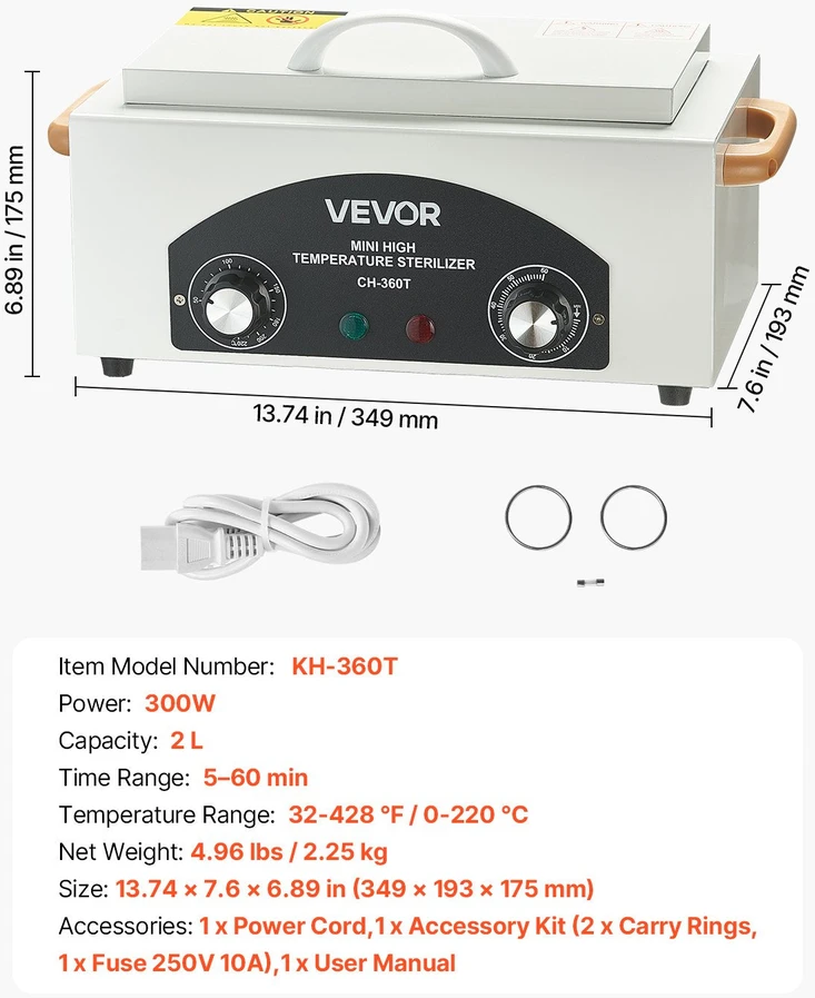 Vevor Aukštos temperatūros autoklavas, 2 L, 300 W