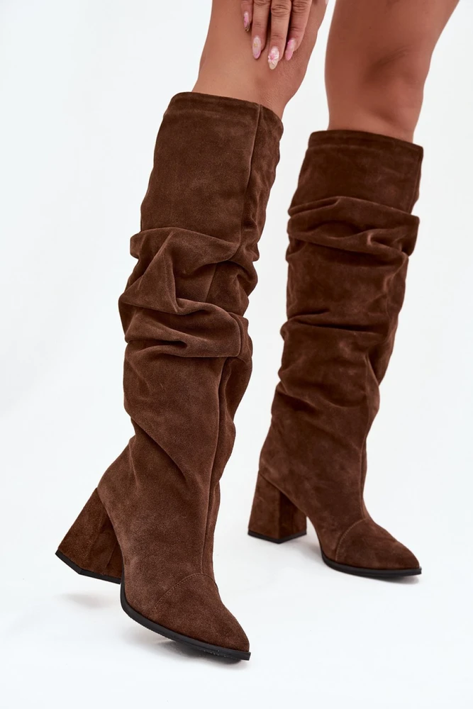 Auliniai batai rudi su kulnu ilgi zomšiniai Step in Style
