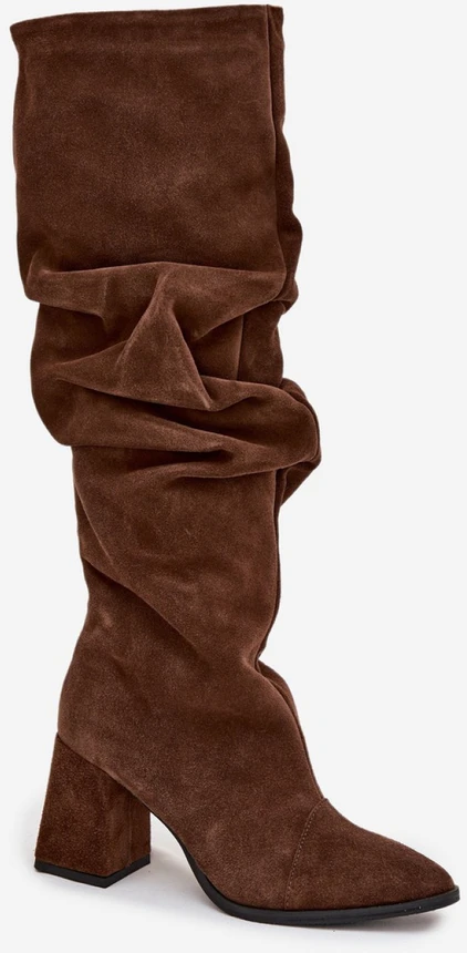 Auliniai batai rudi su kulnu ilgi zomšiniai Step in Style