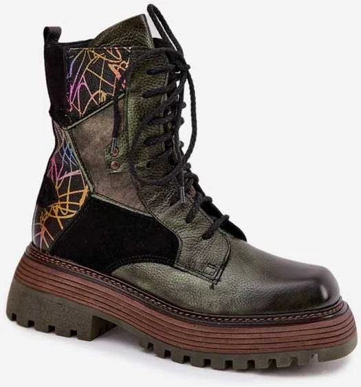 Aulinukai tamsiai žali su platforma odiniai Step in Style