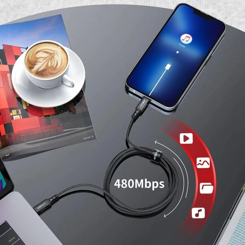 USB laidas Acefast C4-01 MFi PD30W USB-C to Lightning 1.8m juodas