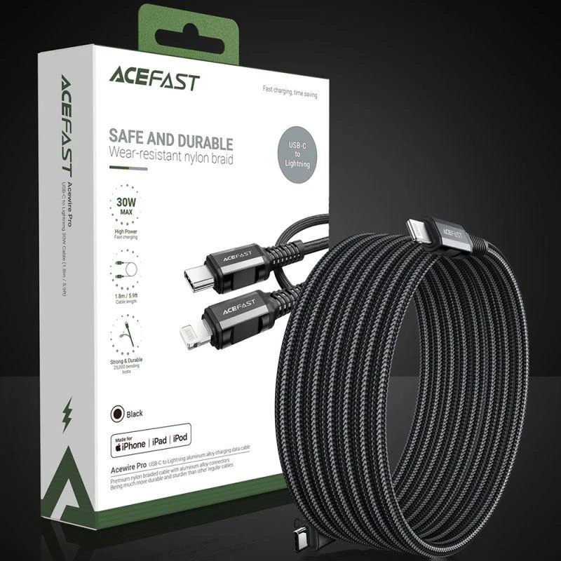 USB laidas Acefast C4-01 MFi PD30W USB-C to Lightning 1.8m juodas