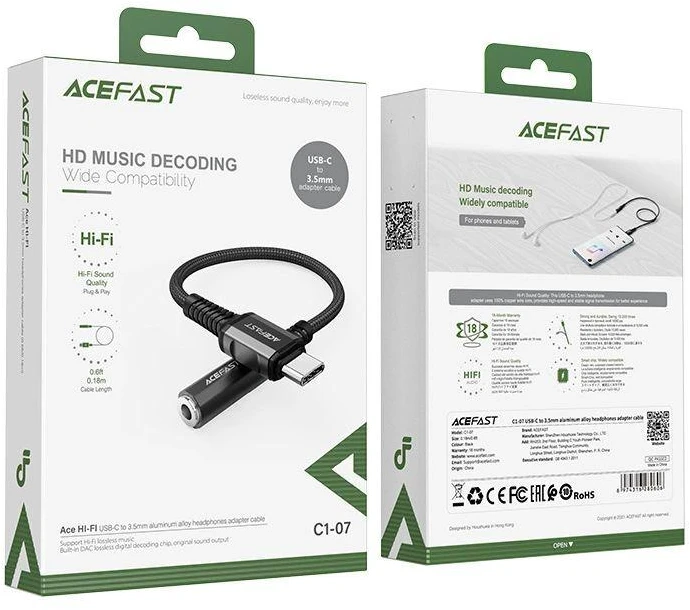 Audio adapteris Acefast C1-07 USB-C to 3.5mm (F) 0.18m juodas
