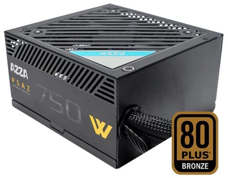 AZZA PSU 750W ATX 80+ bronzos sertifikatas, tylus 120 mm ventiliatorius, 1 x 20+4 kontaktų, 2 x 4+4 kontaktų 12V, 1 x 4 kontaktų diskelis, 2 x 4 kontaktų Molex, 5 x Sata, 4 x 6+2 kontaktų PCI-E, WPS