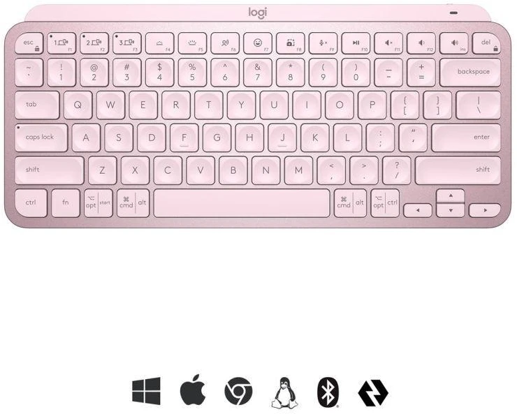 Minimalistinė Belaidė Klaviatūra su apašvietimu Logitech MX Keys Mini, Rožinės spalvos, US tarptautinis (Qwerty) išdėstymas