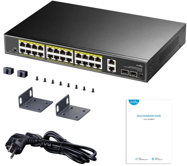 „Cudy GS1026PS2“ nevaldomas „Gigabit Ethernet“ (10/100/1000) komutatorius su PoE palaikymu, juodas
