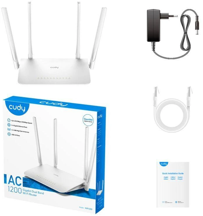Ausinės CUDY WR1300 Gigabit LAN AC1200 dviejų juostų WiFi Mesh maršrutizatorius