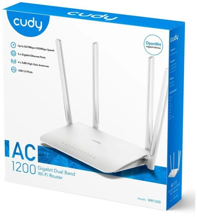 Ausinės CUDY WR1300 Gigabit LAN AC1200 dviejų juostų WiFi Mesh maršrutizatorius