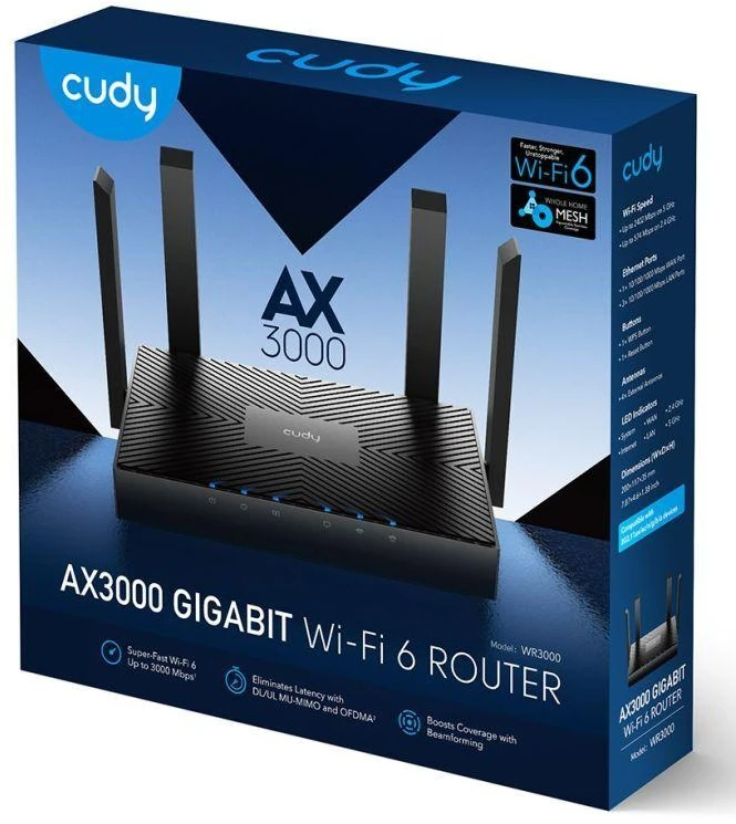Belaidis Maršrutizatorius - Cudy WR3000 Gigabit Dual-Band 2.4/5 GHz Juodas