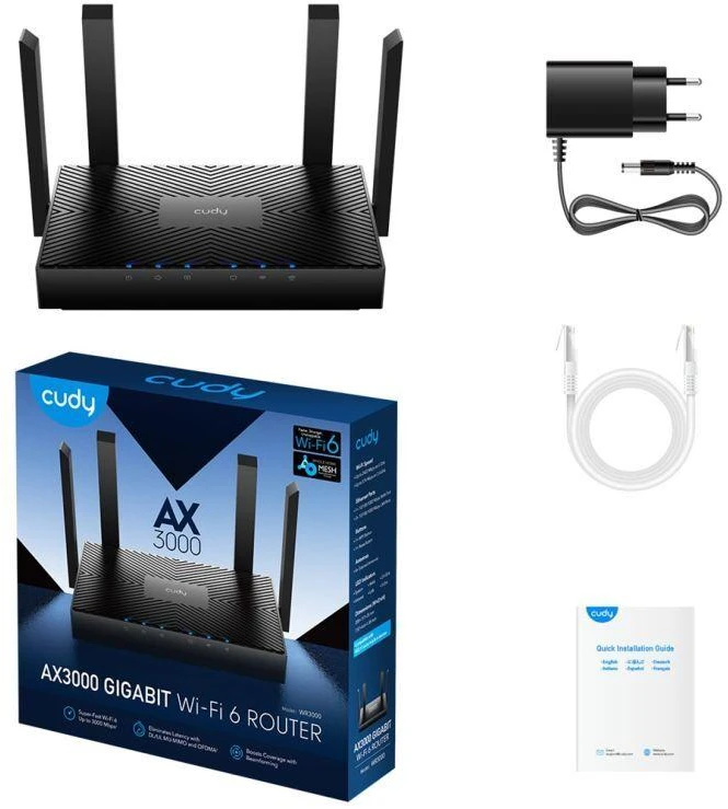 Belaidis Maršrutizatorius - Cudy WR3000 Gigabit Dual-Band 2.4/5 GHz Juodas