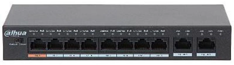 Dahua PoE šakotuvas 8*100Mbps PoE portai ir 2 Uplink 1000Mbps, Total-96W, BT 90W