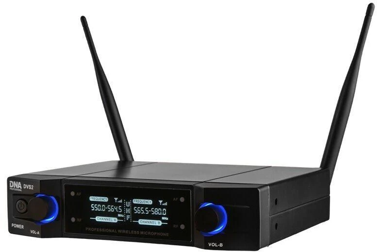 DNA Professional DVS2 - belaidis mikrofonas, 2 rankiniai siųstuvai + bazinis blokas (560–590 MHz)