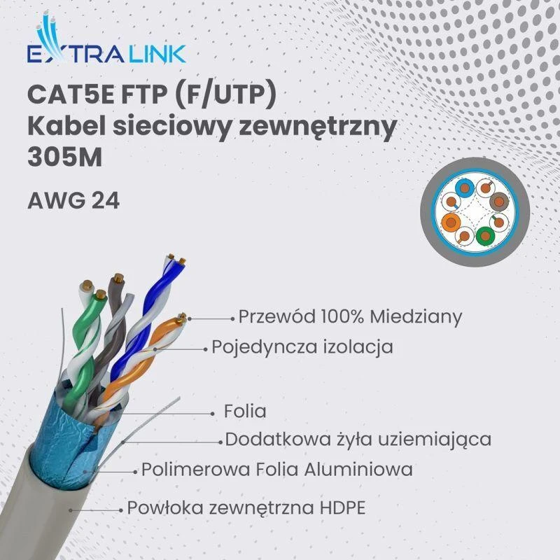 Tinklo laidas Tinklo laidas Extralink, F/UTP, 305 m, Native, Native
