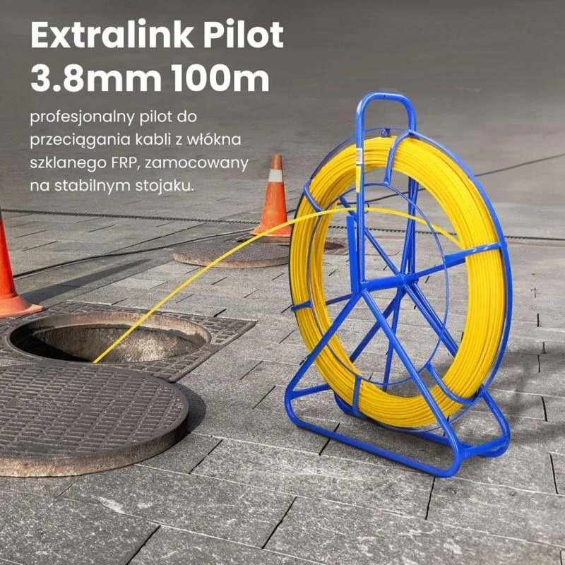 Kabelių traukimo įrankis Extralink Pilot, stiklo pluoštas, 3,8 mm, 100 m, geltonas